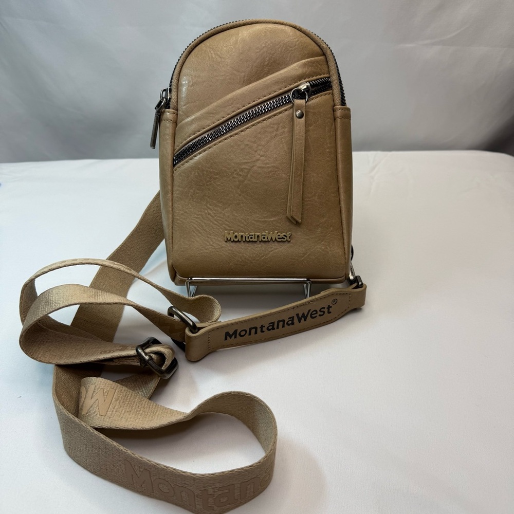 Montana West Light Brown/Tan Beige Sling/Crossbody Bag